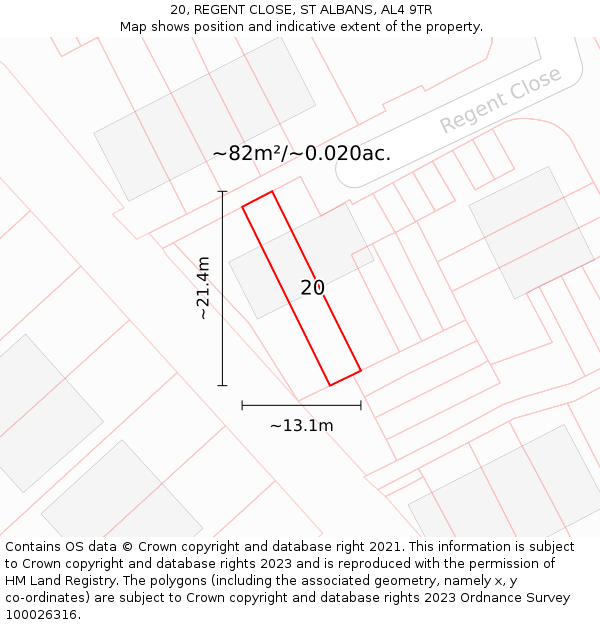 20, REGENT CLOSE, ST ALBANS, AL4 9TR: Plot and title map