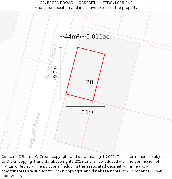 20, REGENT ROAD, HORSFORTH, LEEDS, LS18 4NP: Plot and title map