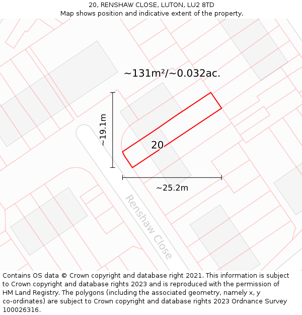 20, RENSHAW CLOSE, LUTON, LU2 8TD: Plot and title map