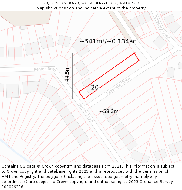 20, RENTON ROAD, WOLVERHAMPTON, WV10 6UR: Plot and title map