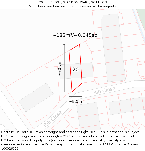 20, RIB CLOSE, STANDON, WARE, SG11 1QS: Plot and title map