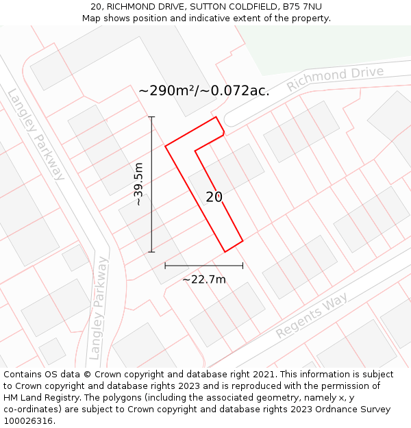 20, RICHMOND DRIVE, SUTTON COLDFIELD, B75 7NU: Plot and title map