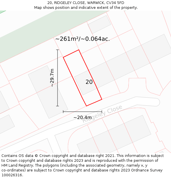 20, RIDGELEY CLOSE, WARWICK, CV34 5FD: Plot and title map