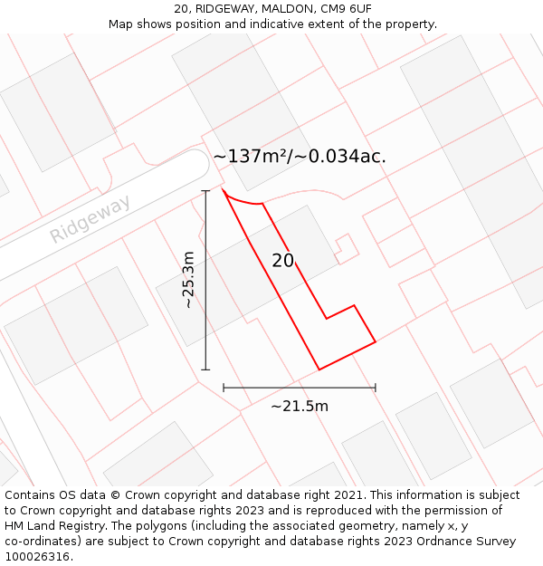 20, RIDGEWAY, MALDON, CM9 6UF: Plot and title map