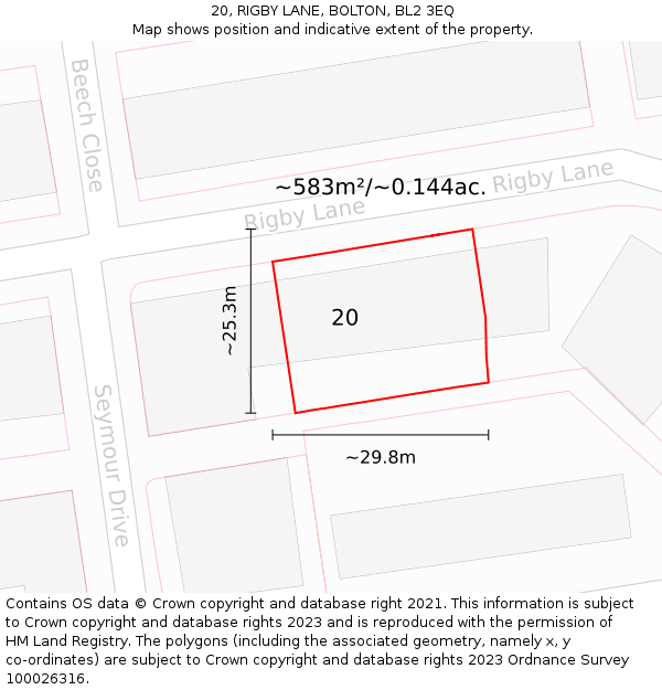 20, RIGBY LANE, BOLTON, BL2 3EQ: Plot and title map