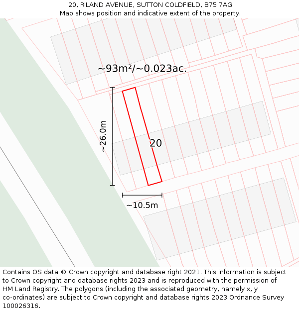 20, RILAND AVENUE, SUTTON COLDFIELD, B75 7AG: Plot and title map