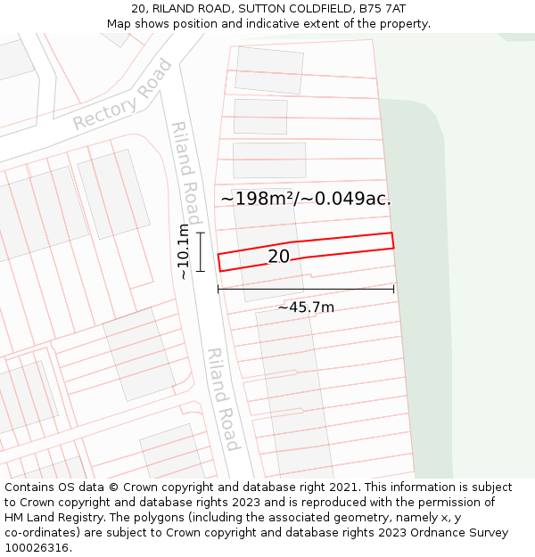 20, RILAND ROAD, SUTTON COLDFIELD, B75 7AT: Plot and title map