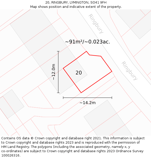 20, RINGBURY, LYMINGTON, SO41 9FH: Plot and title map