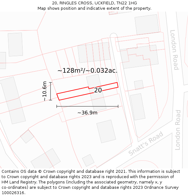 20, RINGLES CROSS, UCKFIELD, TN22 1HG: Plot and title map