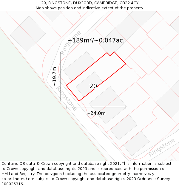 20, RINGSTONE, DUXFORD, CAMBRIDGE, CB22 4GY: Plot and title map