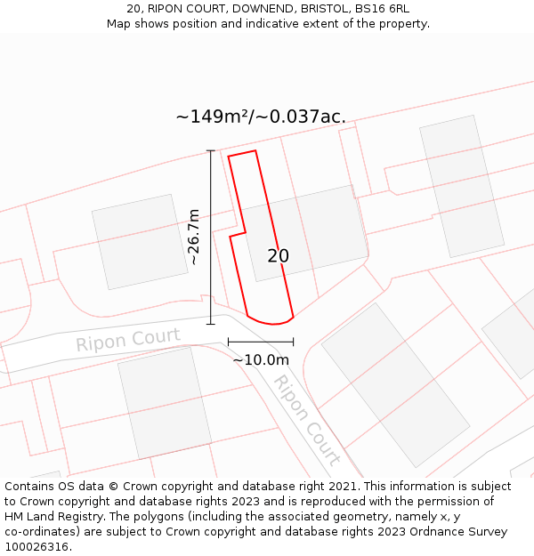 20, RIPON COURT, DOWNEND, BRISTOL, BS16 6RL: Plot and title map