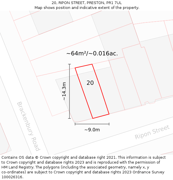 20, RIPON STREET, PRESTON, PR1 7UL: Plot and title map