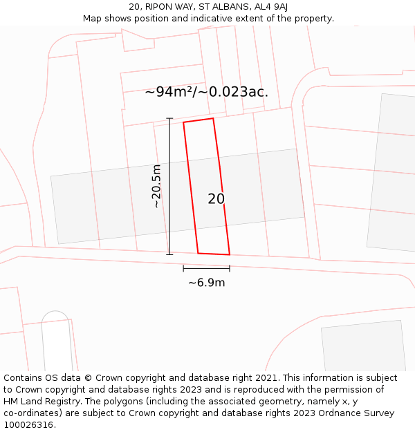 20, RIPON WAY, ST ALBANS, AL4 9AJ: Plot and title map