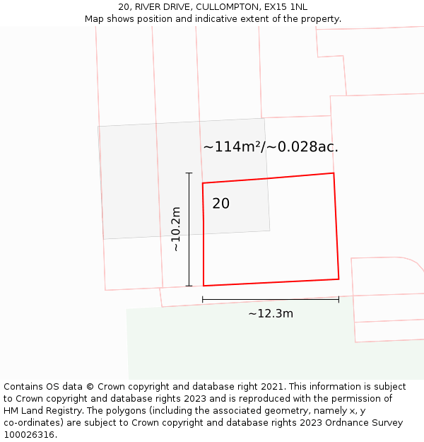 20, RIVER DRIVE, CULLOMPTON, EX15 1NL: Plot and title map