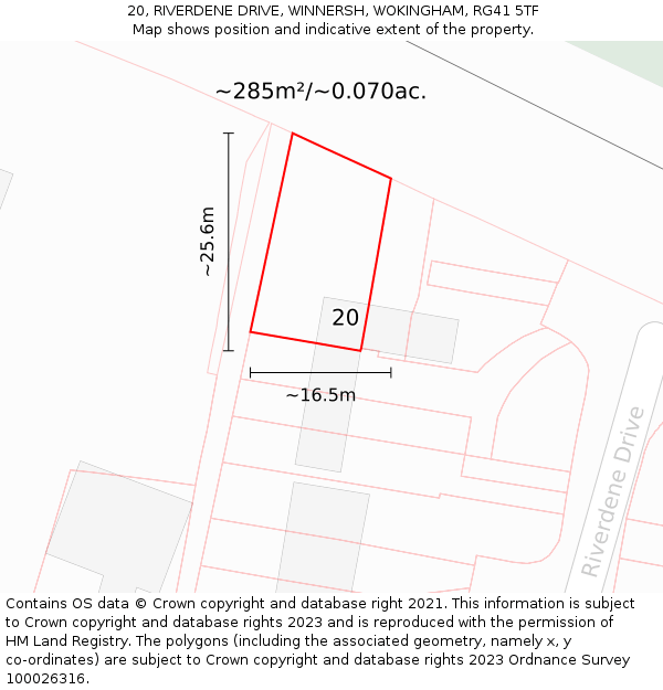 20, RIVERDENE DRIVE, WINNERSH, WOKINGHAM, RG41 5TF: Plot and title map