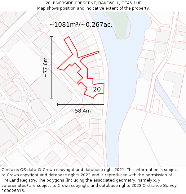20, RIVERSIDE CRESCENT, BAKEWELL, DE45 1HF: Plot and title map