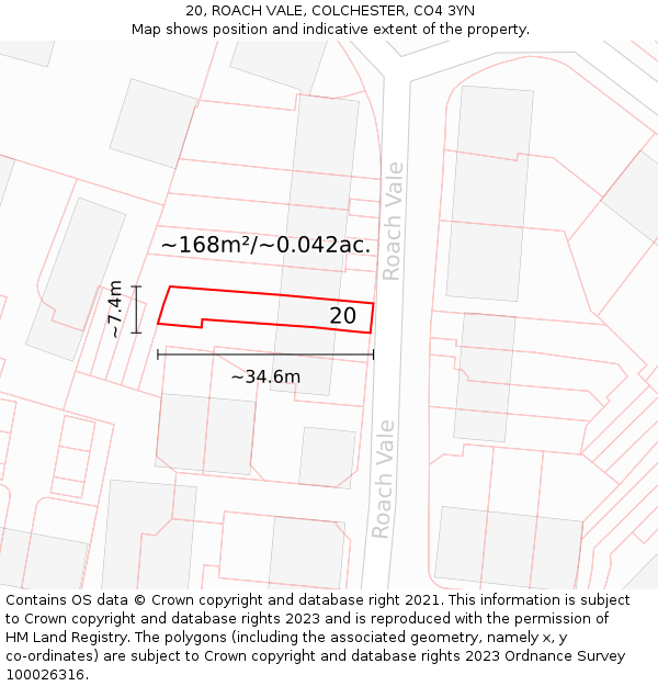 20, ROACH VALE, COLCHESTER, CO4 3YN: Plot and title map