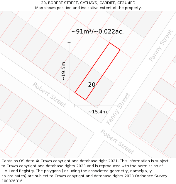 20, ROBERT STREET, CATHAYS, CARDIFF, CF24 4PD: Plot and title map