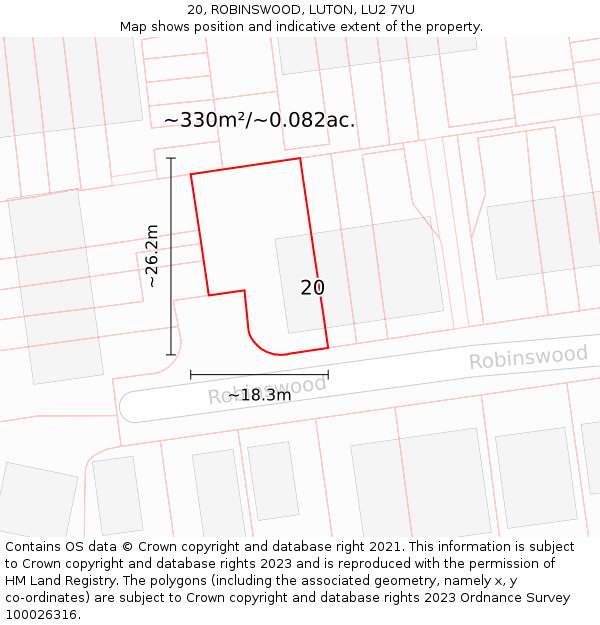 20, ROBINSWOOD, LUTON, LU2 7YU: Plot and title map