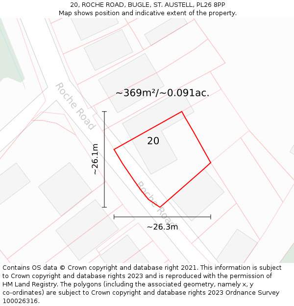 20, ROCHE ROAD, BUGLE, ST. AUSTELL, PL26 8PP: Plot and title map