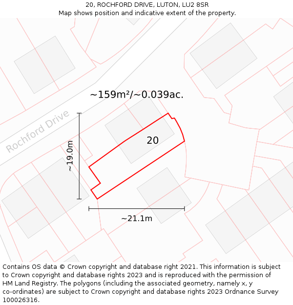 20, ROCHFORD DRIVE, LUTON, LU2 8SR: Plot and title map