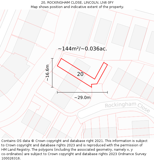 20, ROCKINGHAM CLOSE, LINCOLN, LN6 0FY: Plot and title map