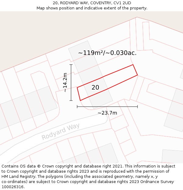 20, RODYARD WAY, COVENTRY, CV1 2UD: Plot and title map