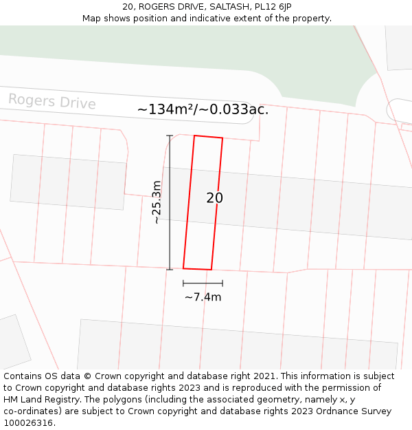 20, ROGERS DRIVE, SALTASH, PL12 6JP: Plot and title map
