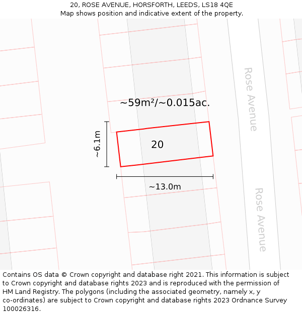 20, ROSE AVENUE, HORSFORTH, LEEDS, LS18 4QE: Plot and title map