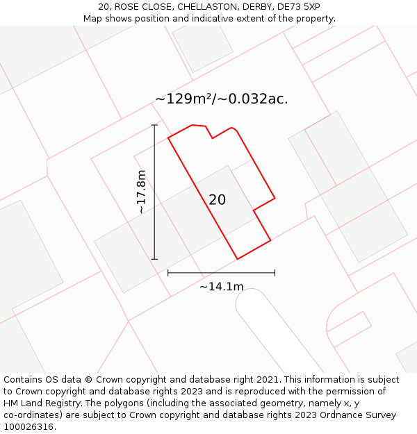 20, ROSE CLOSE, CHELLASTON, DERBY, DE73 5XP: Plot and title map