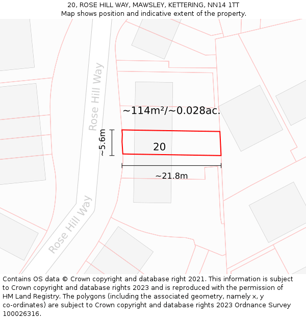 20, ROSE HILL WAY, MAWSLEY, KETTERING, NN14 1TT: Plot and title map