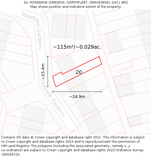 20, ROSEBANK GARDENS, NORTHFLEET, GRAVESEND, DA11 8RZ: Plot and title map