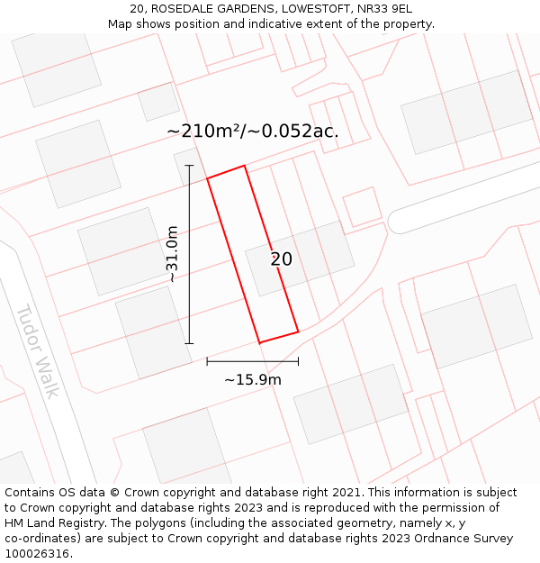 20, ROSEDALE GARDENS, LOWESTOFT, NR33 9EL: Plot and title map