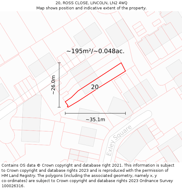20, ROSS CLOSE, LINCOLN, LN2 4WQ: Plot and title map