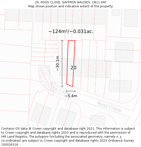 20, ROSS CLOSE, SAFFRON WALDEN, CB11 4AY: Plot and title map