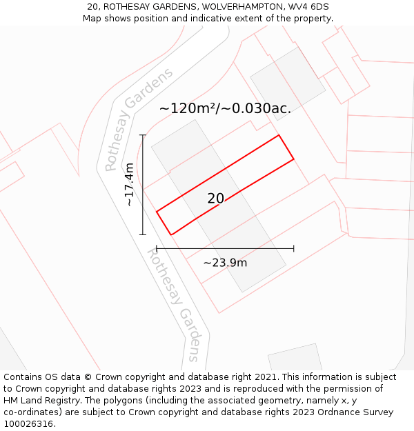 20, ROTHESAY GARDENS, WOLVERHAMPTON, WV4 6DS: Plot and title map