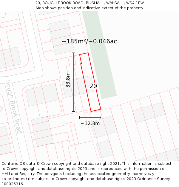 20, ROUGH BROOK ROAD, RUSHALL, WALSALL, WS4 1EW: Plot and title map