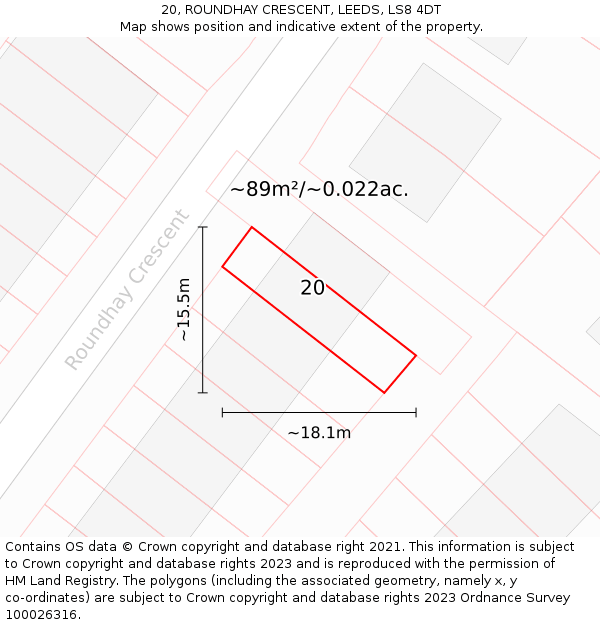 20, ROUNDHAY CRESCENT, LEEDS, LS8 4DT: Plot and title map