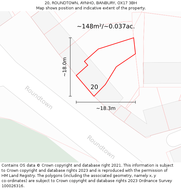 20, ROUNDTOWN, AYNHO, BANBURY, OX17 3BH: Plot and title map