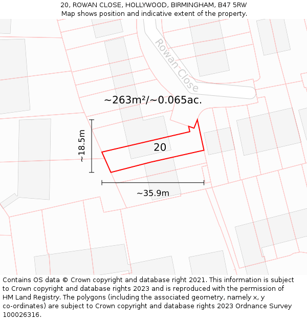 20, ROWAN CLOSE, HOLLYWOOD, BIRMINGHAM, B47 5RW: Plot and title map