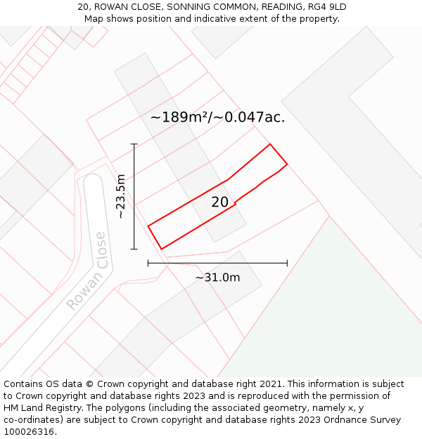 20, ROWAN CLOSE, SONNING COMMON, READING, RG4 9LD: Plot and title map