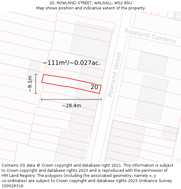 20, ROWLAND STREET, WALSALL, WS2 8SU: Plot and title map