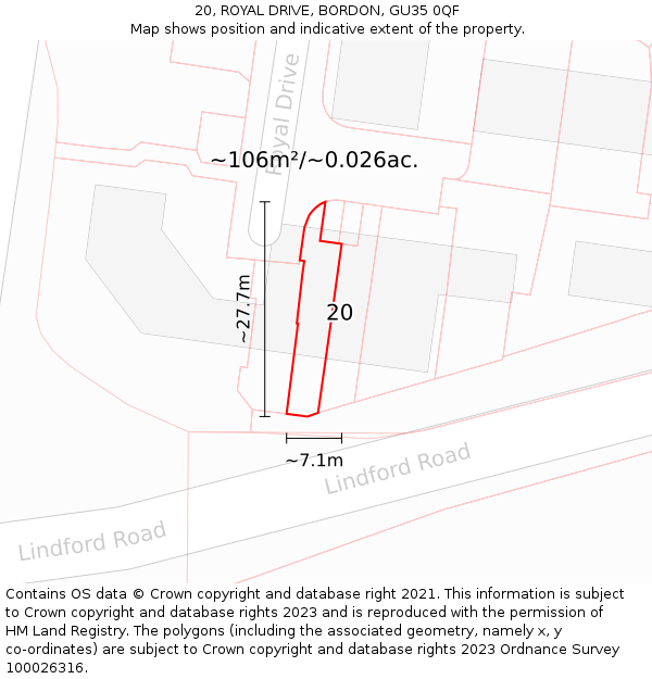 20, ROYAL DRIVE, BORDON, GU35 0QF: Plot and title map