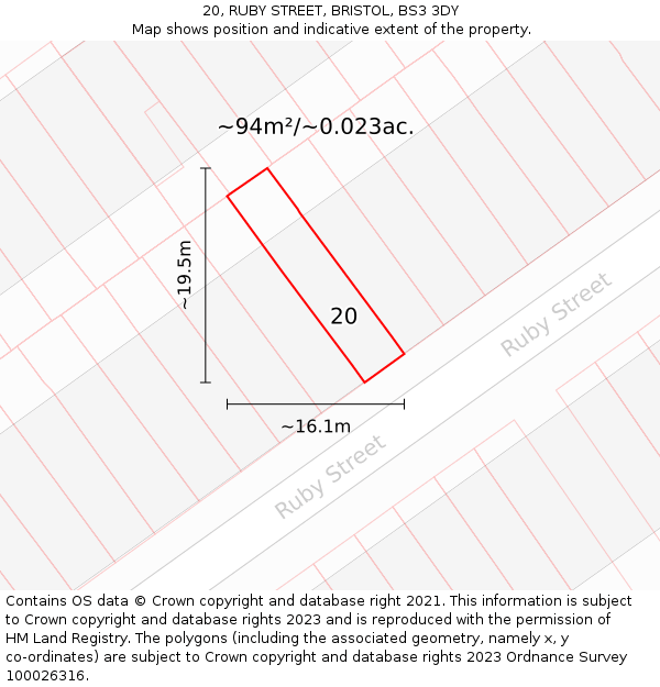 20, RUBY STREET, BRISTOL, BS3 3DY: Plot and title map