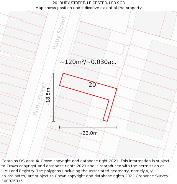 20, RUBY STREET, LEICESTER, LE3 9GR: Plot and title map