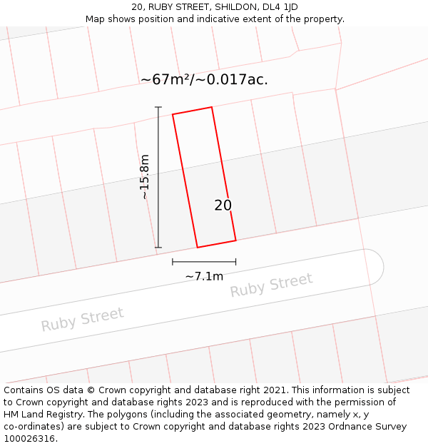 20, RUBY STREET, SHILDON, DL4 1JD: Plot and title map