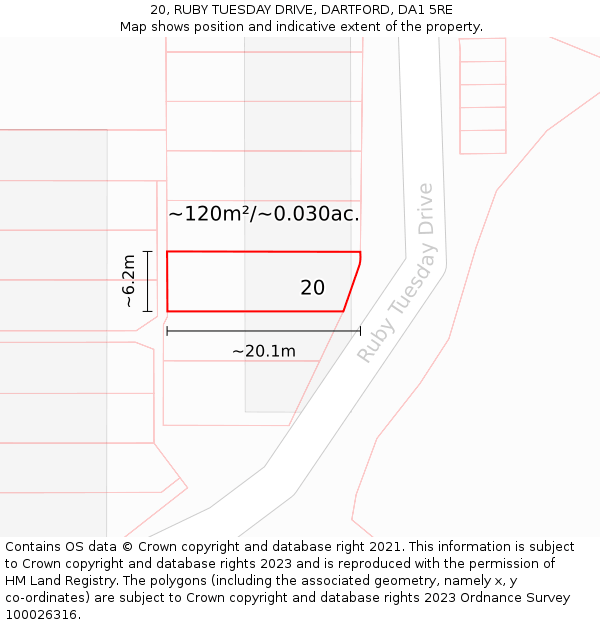 20, RUBY TUESDAY DRIVE, DARTFORD, DA1 5RE: Plot and title map