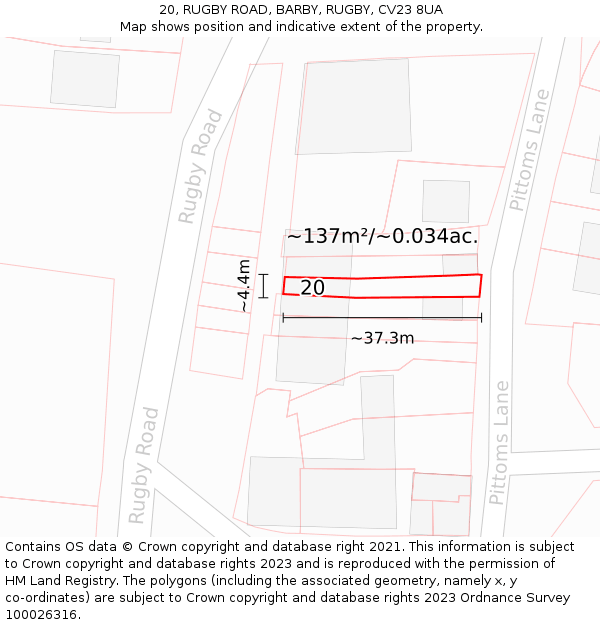 20, RUGBY ROAD, BARBY, RUGBY, CV23 8UA: Plot and title map