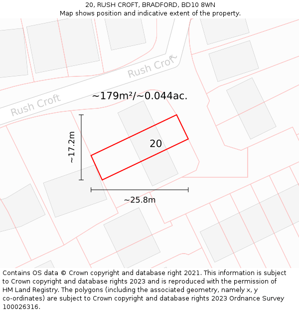 20, RUSH CROFT, BRADFORD, BD10 8WN: Plot and title map