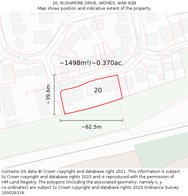 20, RUSHMORE DRIVE, WIDNES, WA8 9QB: Plot and title map